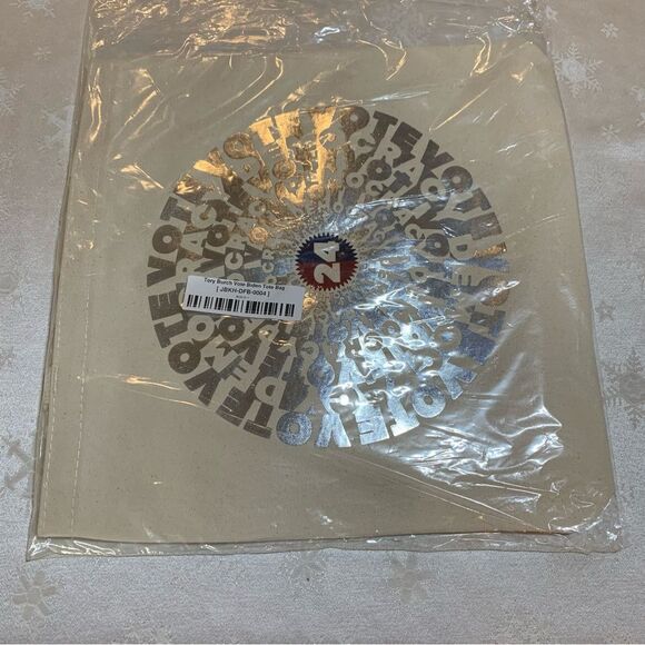 NWT Tory Burch Vote Tote Cotton Canvas Cream with Silver Graphic Gorgeous - Picture 4 of 6